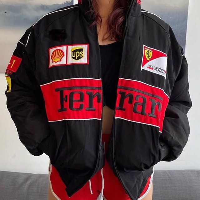 Embroidery Casual Zipper Long Sleeve Racing Jacket