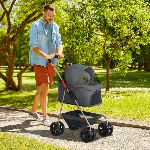 3 in 1 Pet Stroller with Detachable Carrier - Foldable Dog Stroller