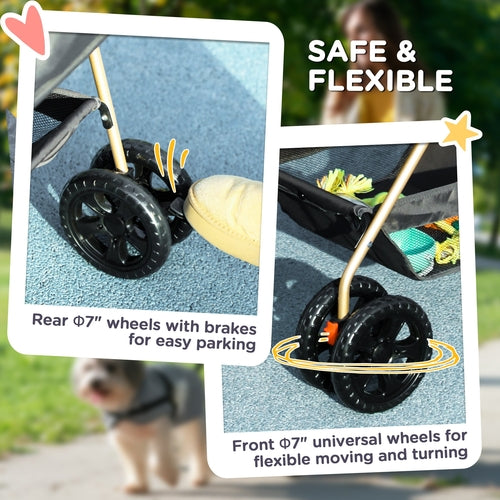3 in 1 Pet Stroller with Detachable Carrier, Foldable Dog Stroller