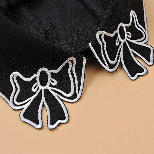 Embroidery Bows Women Collar Shirt