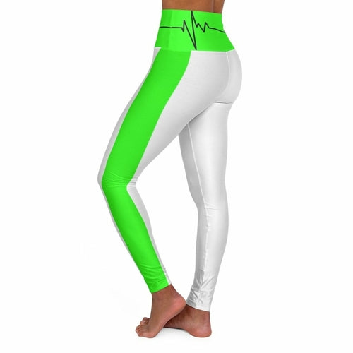 Womens High Waist Fitness Legging Yoga Pants - Neon Green White