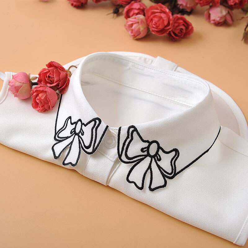 Embroidery Bows Women Collar Shirt