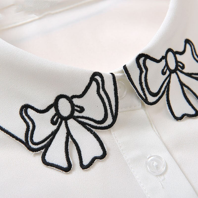 Embroidery Bows Women Collar Shirt