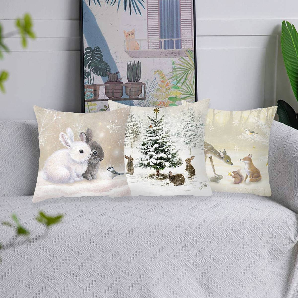 Christmas Elk Tree Cushion Cover