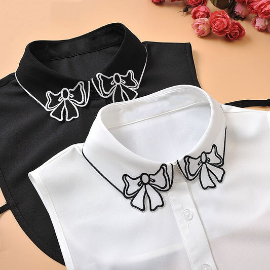 Embroidery Bows Women Collar Shirt